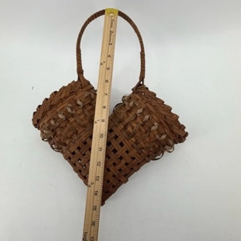 Handmade Woven Wood Heart Basket Brown Rustic Wall Hanging Decor 13.5 inch